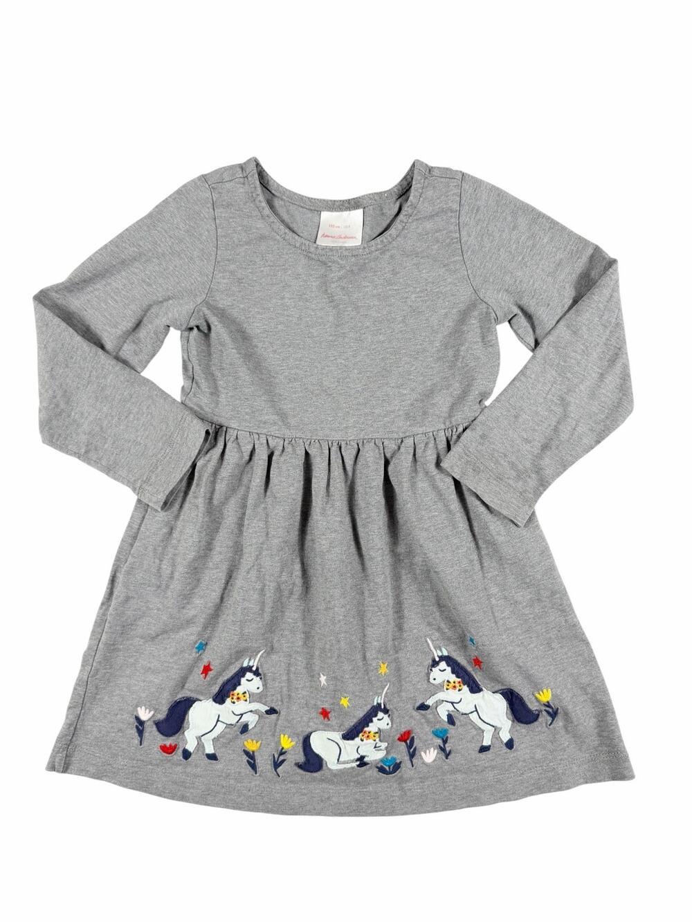 Hanna Andersson Unicorn Appliqué Art Dress Gray Long Sleeve Size 5 (110)